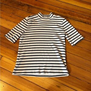 Madewell Black and White Striped Ribbed Top